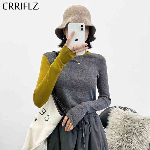 

autumn winter casual patchwork t shirt women o-neck cotton full sleeve crriflz 210520, White