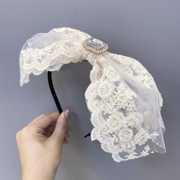 

fashion lady lace big bow hair hoop girls big butterfly headband ornaments hairbands for women headwear hair accessories gifts, Silver