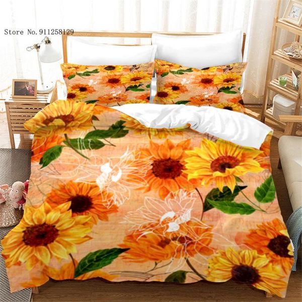 

bedding sets 2/3 pieces sunflowers set colorful flowers plants duvet cover us/eu/au bed quilt home textile