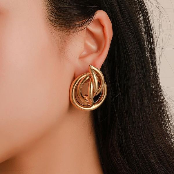 

hoop & huggie modyle gold color alloy earrings for women exaggeration wedding simple fashion jewelry trend accessories, Golden;silver