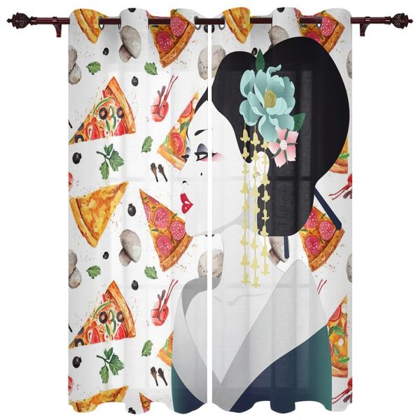 

girl pizza mushrooms valance window curtains for living room bedroom kitchen home luxury youth treatment curtain & drapes