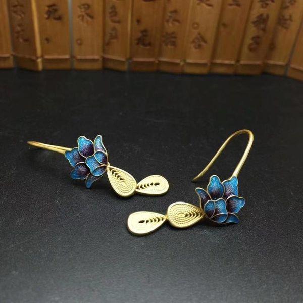 

dangle & chandelier silver fired blue enamel water drop shaped gilded tassel earrings chinese style retro charm light luxury women's je