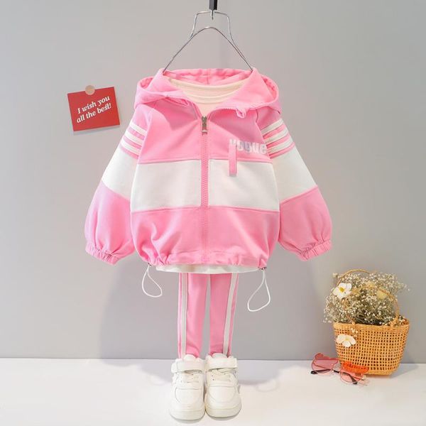 

clothing sets 2021 autumn girls long-sleeved sports zipper shirt pants two-piece suit children's leisure, White
