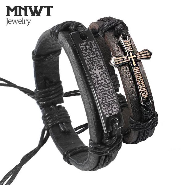 

charm bracelets mnwt fashion wamen men vintage leather bible text prayer cross adjustable wax cord handmade bracelet, Golden;silver