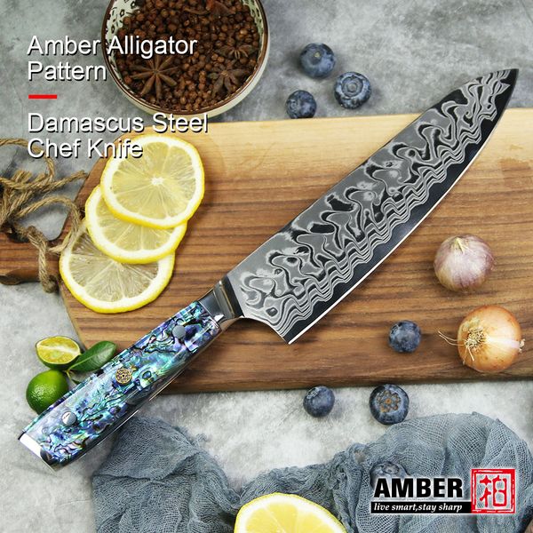 

amber aigator pattern 37 ayers damascus stee aus10v core kitchen knife tax