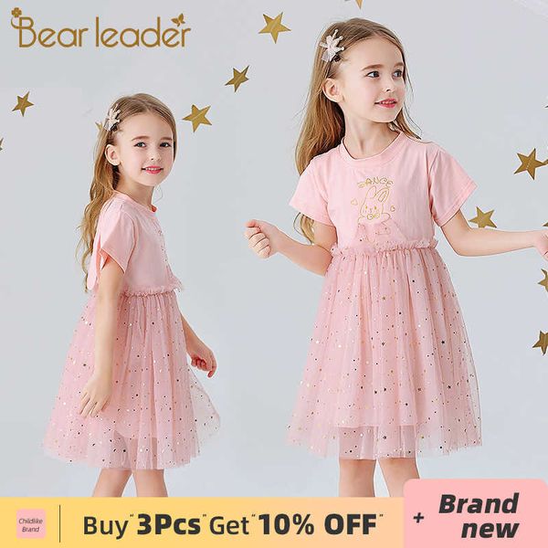 Bear líder meninas moda vestidos verão crianças coelho dos desenhos animados princesa vestido crianças traje lantejoulas bebê vestidos 3 7Y 210708