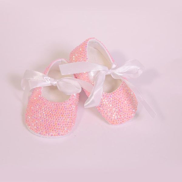 

first walkers lovely pink rhinestone with white ribbon bow ballerina sparkle custom handmade crib shoes for baby gilrs