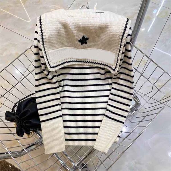 

personality women shawl sweater autumn winter stripe contrast navy wool sweatshirts detachable letter small shawls, White;black