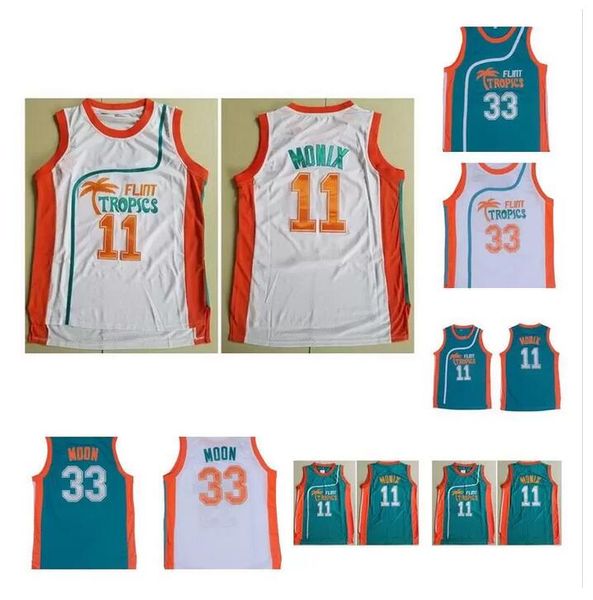 

men's flint tropics movie edition #33 jackie moon embroidered 11 ed monix 7 coffee black 69 downtown basketball ncaa jersey, Black;red