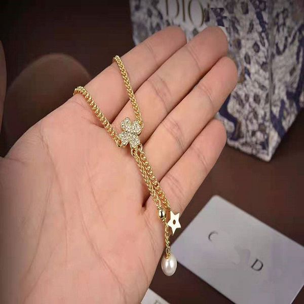 

aaa designer jewelry rhinestone flower pearl five pointed star clavicle chain necklace plated brass fashion necklace female, Silver