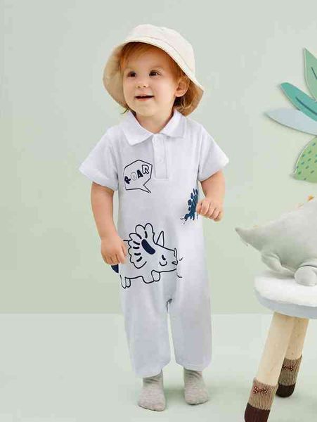 

baby dinosaur & letter graphic polo neck jumpsuit she, Blue