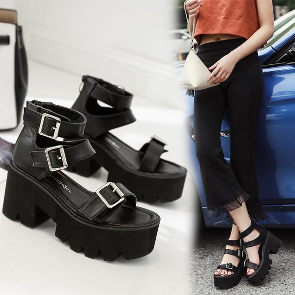 

dress shoes college style muffin bottom sandals casual thick soled summer high heels size, Black