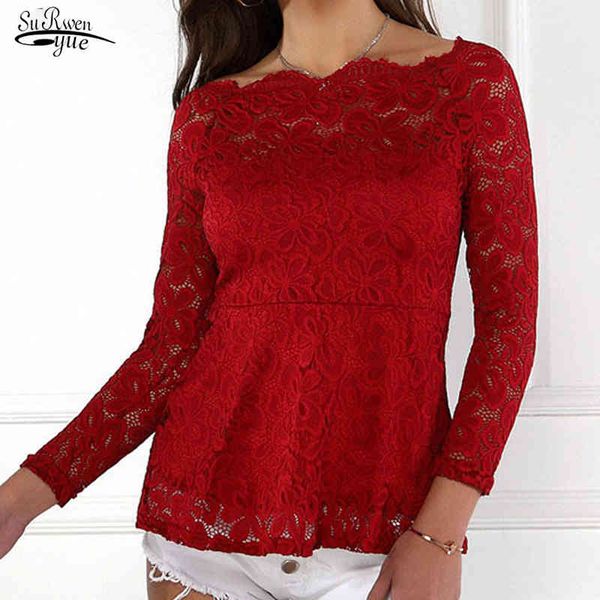 

autumn long sleeve hollow out lace blouse women causal solid pullover shirt white ladies blusas mujer 10435 210508