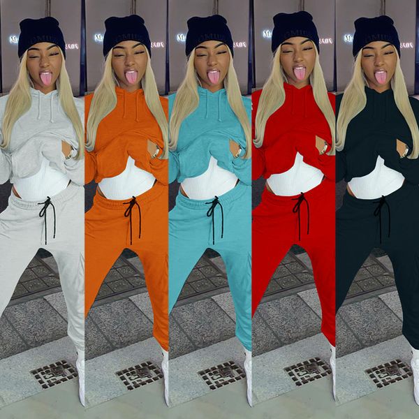 

women's tracksuits casual solid hooded two piece set women long sleeve autumn winter sporty loungewear hoody and side pockets swea, Gray