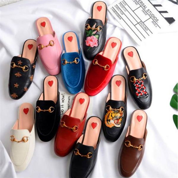 

women leather loafers muller designer slipper shoes metal buckle fashion womens princetown slippers ladies casual mules flats size35-41, Black