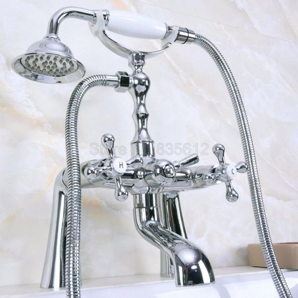 

polished chrome deck mounted bath tub faucet bathroom handheld shower mixer taps tna127 sets