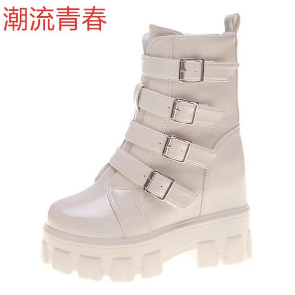 

boots women ankle autumn winter high heels round head buckle zip ladies shoes black beige size 35-39