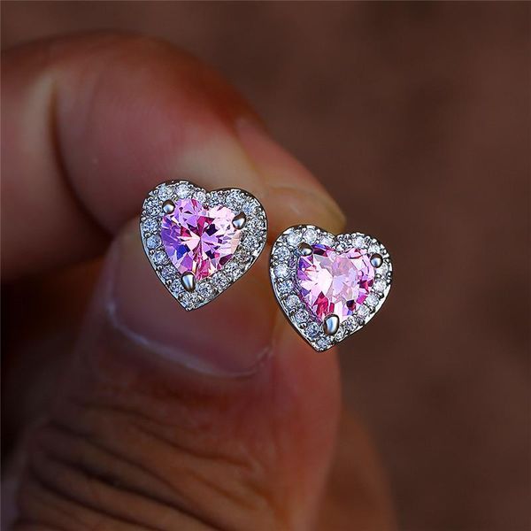 

stud dainty female rainbow crystal stone earring charm silver color small cute heart zircon wedding earrings for women, Golden;silver