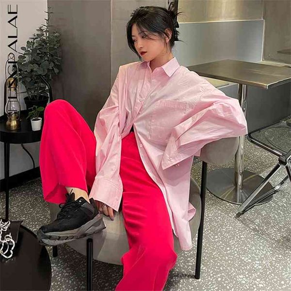 

pink simple sunscreen blouse women's summer laple large size single breasted long sleeve shirt female 5e440 210427, White