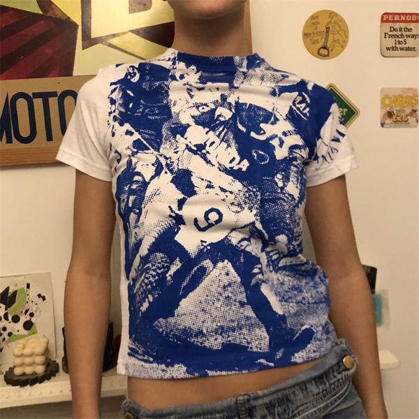 

women's t-shirt hirigin 90s retro women graphic print short sleeve sweat vintage y2k aesthetic gothic harajuku streetwear summer, White