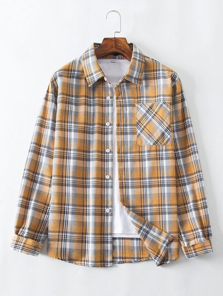

men plaid patched pocket shirt without tee k7ys#, White;black