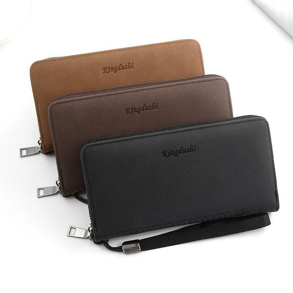 

wallets men's long wallet pu leather large capacity clutch bag zipper bags card holder male casual simple business coin purse, Red;black