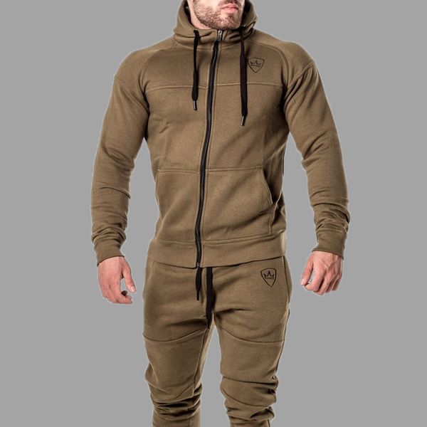 

men's tracksuits casual two-piece cotton sweatsuit muscle brothers fitness sports suit hooded pants set solid color long sleevetra, Gray