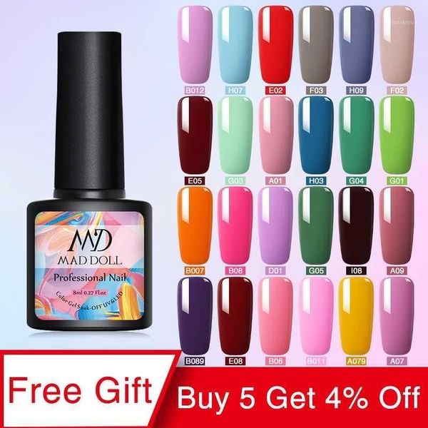 

mad doll 8ml gel polish uv led nail varnish for manicuring 60 colors semi permanent paint art diy design tools1, Red;pink