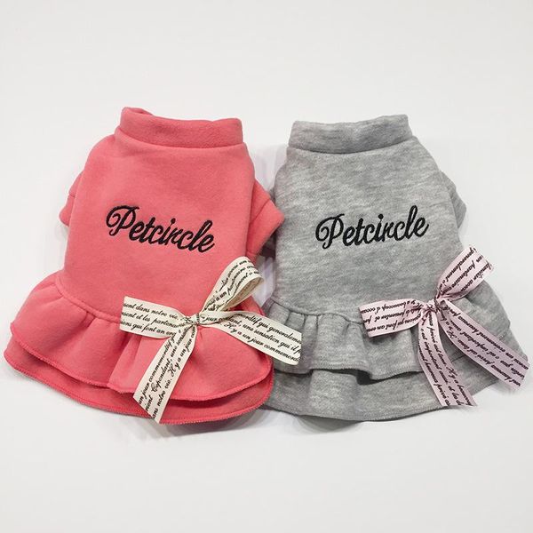 

dog apparel winter autumn cat dress coat with letter bowknot puppy clothing teddy poodle clothes for small pet