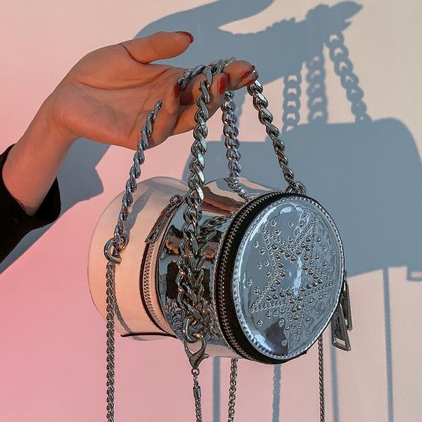 

evening bags mini rivet round bag tote 2021 summer high-quality pu leather women's designer handbag chain shoulder messenger
