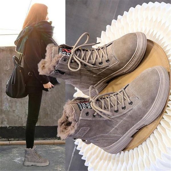 

boots 2021 faux suede plush warm ankle for women winter comfortable snow female black brown shoes booties botas mujer
