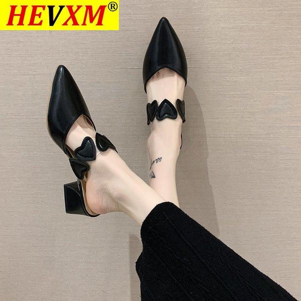 

spring/summer pointed toe shoes women slippers fashion heart mules outdoor casual house zandalias de mujer, Black