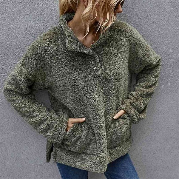 

autumn sweatshirt turtleneck women winter velvet pockets thick female fleece women clothes coat 210508, Black