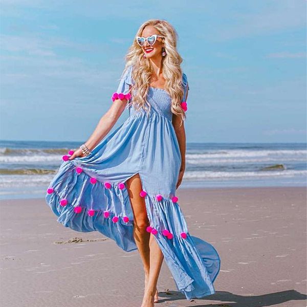 

casual dresses arrival women's fashion women sand balls split short sleeve beach strapless shoulder dress, Black;gray