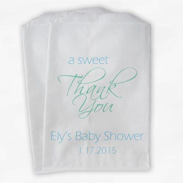 

gift wrap custom sweet thank you bridal shower candy buffet treat bags - baby pink personalized favor with bride's name and date