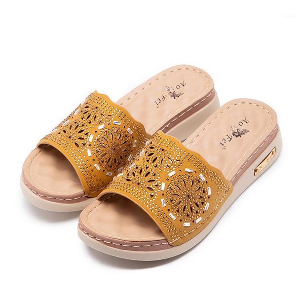 

slippers summer women platform beach sandals rhinestone ladies shoes open toe wedges slides hollow out female outdoor flip flops1, Black