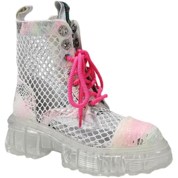 

boots summer 2021 online celebrity leather breathable mesh transparent thick hollow women's short cool, Black