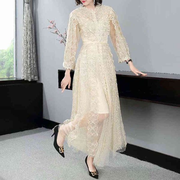 

dress dressed long beautiful high-quality runway 2021 spring elegant woman chic gentlewoman mesh embroidered fashion party dresses, Black;gray