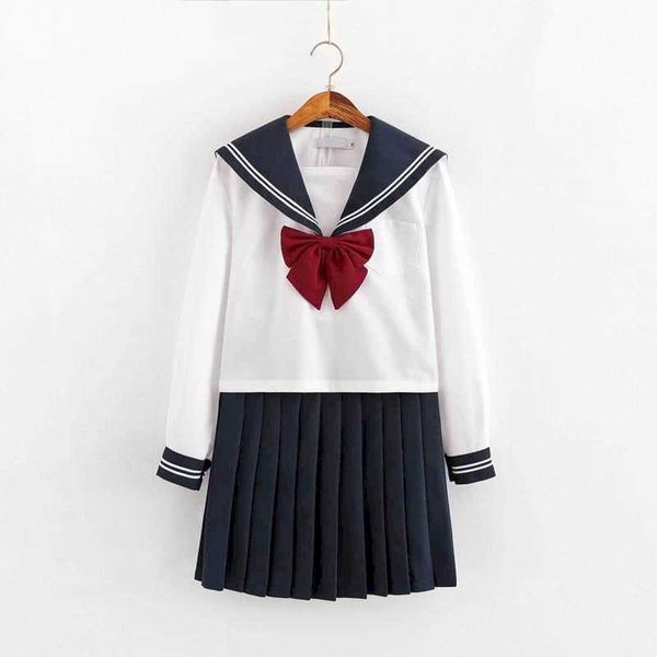 

sailor suit female japanese jk uniform student jacket korean style long and short skirt navy cute sleeve college school 210526, White