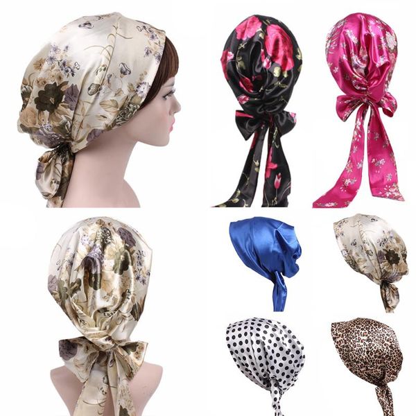 

fashion print women turban hat soft elastic flowers lady muslim headdress wrap head scarf hijab caps female beanie/skull, Blue;gray