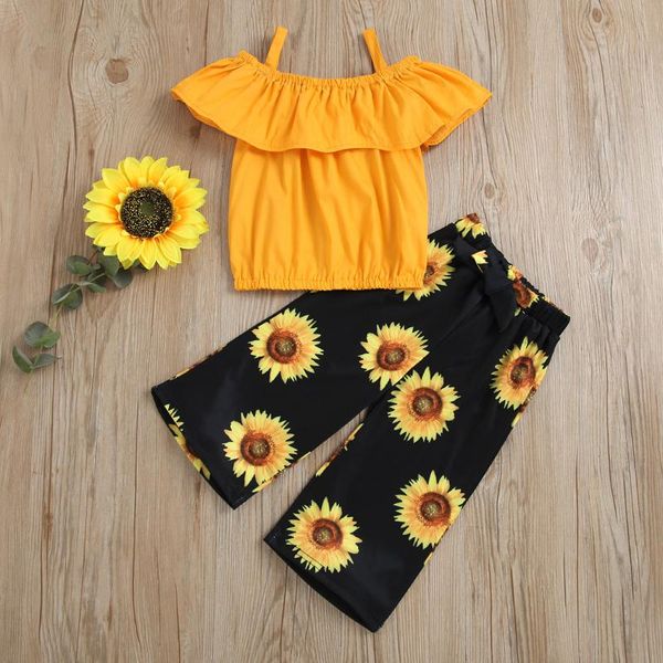 

clothing sets summer born infant baby girls clothes suspender strap fashion floral sunflowers shorts outfit children's, White