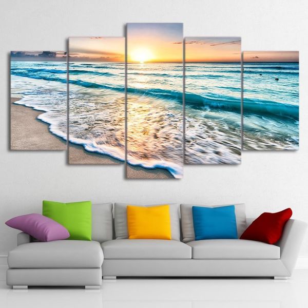 

5pcs/set unframed beach sunrise landscape print canvas wall art painting