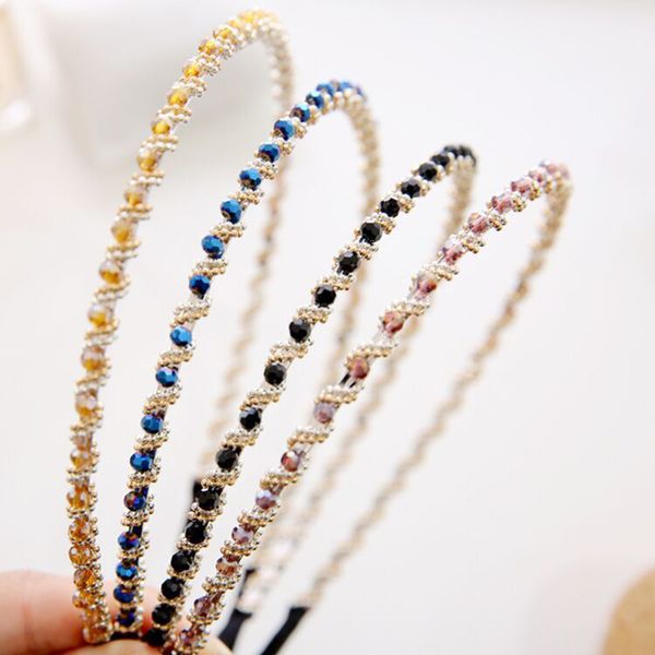 

elegant chic beaded thin edge hair hoop shiny luxury rhinestone headbands for women handmade non-slip head hoop hair accessories, Silver