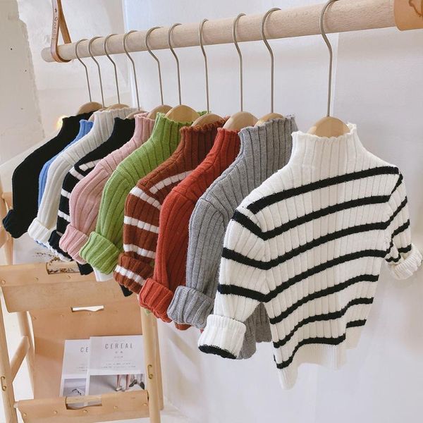 

pullover winter children solid color turtleneck all-match sweater boys and girls fashion elastic casual kniied base pullovers, Blue