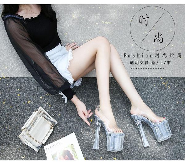 

linglewei spring and summer women's super high heels crystal transparency waterproof nightclub heeled sandals, Black