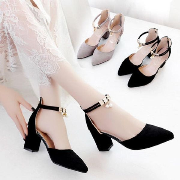 

dress shoes small fresh high heels 2021 spring wild shallow mouth pointed word buckle women's, Black