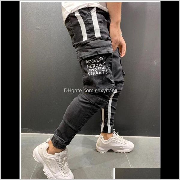 

clothing apparel drop delivery 2021 pure color mens skinny trend knee broken hole zipper pocket jeans hip hop pencil1 zetds, Blue