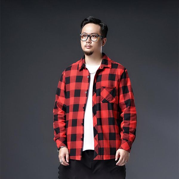 

men spring fall fashion long sleeve classical vintage turn down collar plaid shirts large size 7xl loose casual wild blouse men's, White;black