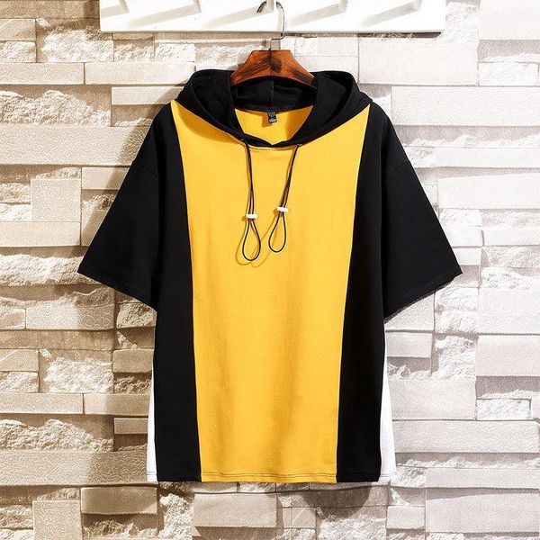 

men's t-shirts 2021 summer short sleeve t-shirt casual hoodie student five-point teen plus size clothing, White;black
