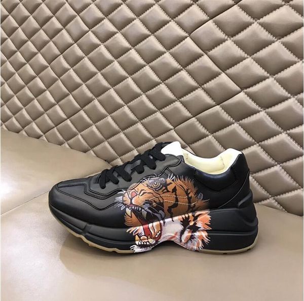 

designer rhyton casual shoes multicolor women mens sneakers dad trainers vintage genuine leather chaussures shoe increase platform leisure, Black